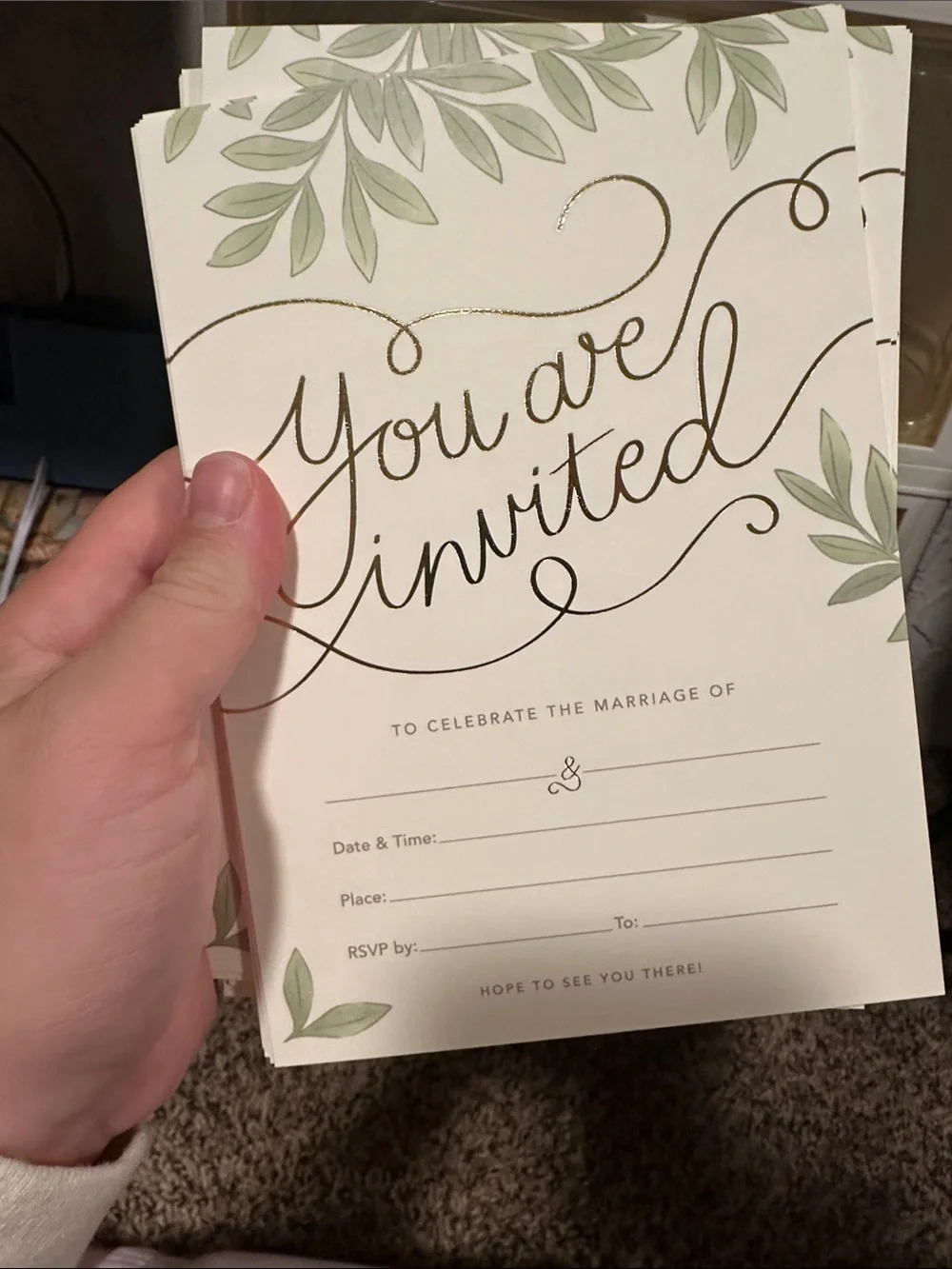 Gold Script 'You Are Invited' Wedding Invitation Card - set of 25